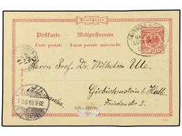 588 BRASIL. 1899. <B>10pf.</B> Red Postal Stationery Card Used To HALLE Mailed From RIO DE JANEIRO (Brazil) Cancelled By - Sonstige & Ohne Zuordnung