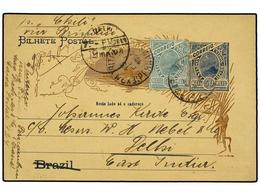 596 BRASIL. Sc.168. 1904. PERNAMBUCO A DELHI (India). Entero Postal De <B>50 Reis</B> Con Franqueo Adicional De <B>50 Re - Other & Unclassified