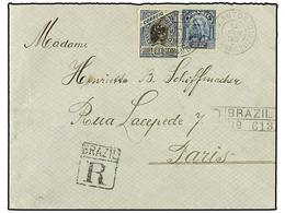 598 BRASIL. Sc.120, 178. 1909. SAN ANTONIO A PARÍS. <B>200 Reis</B> Azul Y <B>500 Reis</B> Azul Y Negro. Carta Certifica - Other & Unclassified