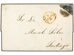 654 CHILE. Sc.12d. 1861 (6-Julio). VALPARAISO A SANTIAGO. <B> 10 Ctvos.</B> Azul, Bisectado Para Ser Usado Como 5 Ctvos. - Otros & Sin Clasificación