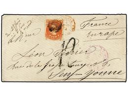 668 CHILE. Sc.17. 1874. SANTIAGO A FRANCIA.<B> 5 Cts.</B> Rojo Pagando El Porte Interno, A La Llegada Tasada Con '12' Dé - Other & Unclassified