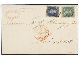 669 CHILE. Sc.18, 19. 1875. VALPARAISO A LIMA. <B>10 Cts.</B> Azul Y <B>20 Ctvos.</B> Verde, Llegada A Lima Al Dorso. MA - Otros & Sin Clasificación