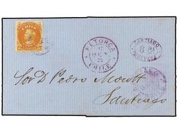 670 CHILE. 1875. PETORCA A SANTIAGO DE CHILE. <B>1 Ctvo.</B> Naranja. Mat. Círculos Concéntricos. Carta Insuficientement - Otros & Sin Clasificación