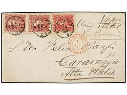 674 CHILE. Sc.26, 27 (2). 1881. <B>GUERRA DEL PACÍFICO</B>. COPIAPO A ITALIA. <B>2 Cts.</B> Rosa, Y <B>5 Cts. </B> Rojo  - Otros & Sin Clasificación