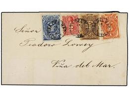 677 CHILE. 1882. <B>VIÑA DEL MAR</B>. Carta Circulada Con Sello De <B>2 Ctvos.</B> Rojo Y Sellos <B>FISCALES De 1, 2, Y  - Sonstige & Ohne Zuordnung