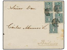 687 CHILE. Sc.25 (5). 1888. Sobre Circulado A BULNES Franqueado Con 5 Sellos De <B>1 Ctvo.</B> Verde (un Bloque De Cuatr - Sonstige & Ohne Zuordnung