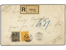 695 CHILE. Sc.29, 31. 1890. VALPARAISO A ITALIA. <B>10 Cts.</B> Naranja Y <B>20 Cts.</B> Gris, Carta Certificada, Al Dor - Otros & Sin Clasificación