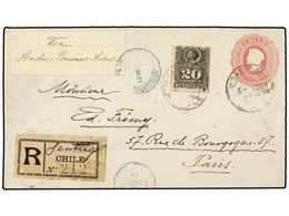 698 CHILE. Sc.31. 1891. SANTIAGO A FRANCIA. Entero Postal De <B>15 Cts.</B> Rosa Con Franqueo Adicional De <B>20 Cts.</B - Otros & Sin Clasificación