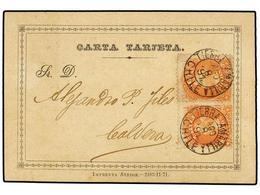 705 CHILE. Sc.15. 1892. TIERRA AMARILLA A CALDERA. CARTA-TARJETA Circulada Con Sellos De <B>1 Ctvo.</B> Naranja, Mat.<B> - Otros & Sin Clasificación