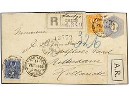 706 CHILE. Sc.28, 29. 1892. SANTIAGO A HOLANDA. Entero Postal De <B>10 Cts.</B> Gris Con Franqueo Adicional De <B>5 Cts. - Otros & Sin Clasificación