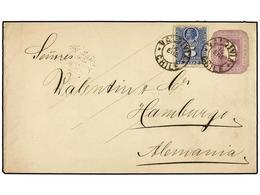 727 CHILE. Sc.28. 1895. VALDIVIA A ALEMANIA. Entero Postal De <B>5 Cents.</B> Lila Con Franqueo Adicional De <B>5 Ctvos. - Sonstige & Ohne Zuordnung