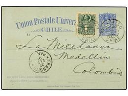 729 CHILE. Sc.37. 1895. VALPARAISO A COLOMBIA. Entero Postal De <B>2 Ctvos.</B> Azul Con Franqueo Adicional De <B>2 Ctvo - Other & Unclassified