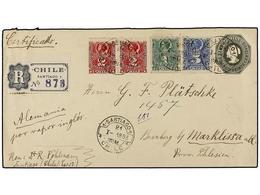 737 CHILE. Sc.37, 38 (2), 28. 1895. SANTIAGO A ALEMANIA. Entero Postal De <B>20 Ctvos.</B> Verde Oscuro Con Franqueo Adi - Other & Unclassified