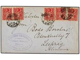 742 CHILE. Sc.38 (5). 1896. VALPARAISO A ALEMANIA. <B>2 Ctvos.</B> Carmín (5) Circulada Vía Lisboa, Al Dorso Llegada. - Other & Unclassified