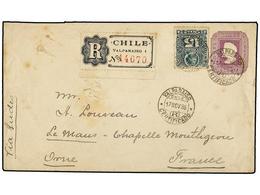 743 CHILE. Sc.30. 1896. VALPARAISO A FRANCIA. Entero Postal De <B>5 Cents.</B> Lila Con Franqueo Adicional De <B>15 Cts. - Other & Unclassified