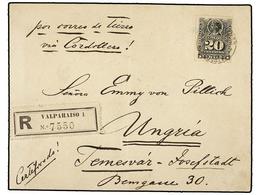 747 CHILE. Sc.31. 1896. VALPARAISO A HUNGRÍA. <B>20 Ctvos.</B> Gris, Carta Certificada, Circulada Vía Los Andes Y Buenos - Sonstige & Ohne Zuordnung