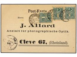 755 CHILE. Sc.37 (3). 1897. CONCEPCIÓN A ALEMANIA. Tarjeta Postal Privada Circulada Con 3 Sellos De <B>1 Ctvo.</B> Verde - Sonstige & Ohne Zuordnung