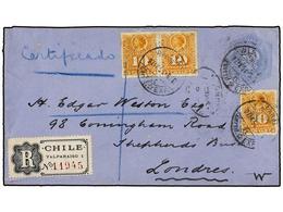 764 CHILE. Sc.29 (3). 1897. VALPARAISO A LONDRES. Entero Postal De <B>10 Ctvos.</B> Gris Con Franqueo Adicional De <B>10 - Other & Unclassified