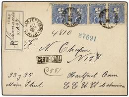 768 CHILE. Sc.28 (4). 1898. S. FERNANDO A U.S.A. <B>5 Cts.</B> Azul (4), Carta Certificada, Al Dorso Llegada. - Sonstige & Ohne Zuordnung