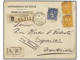 774 CHILE. Sc.28, 29 (2). 1898. SANTIAGO A MONTEVIDEO (Uruguay). <B>5 Cts.</B> Azul Y <B>10 Cts.</B> Naranja (2) Circula - Sonstige & Ohne Zuordnung