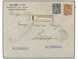 820 CHILE. Sc.30, 32. 1905. VALPARAISO A ALEMANIA. <B>15 Cts.</B> Verde Y <B>25 Ctvos.</B> Castaño Claro, Carta Certific - Sonstige & Ohne Zuordnung