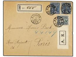 822 CHILE. Sc.30, 71 (2). 1907. TALCA A PARÍS. <B>5 Ctvos.</B> Azul (2) Y <B>15 Ctvos.</B> Verde Gris, Carta Certificada - Sonstige & Ohne Zuordnung