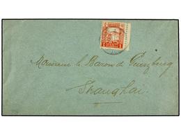 836 CHINA. 1894. <B>1 C.</B> Scarlet, Tied By <B>LOCAL POST-CHEFOO</B> Cds On A Blue 1896 Cover To SHANGHAI, With <B>SHA - Sonstige & Ohne Zuordnung