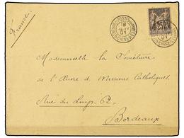 846 CHINA. 1901 (Jan 18). Cover To BORDEAUX Franked By France Type Sage <B>25c.</B> Black On Rose Tied By <B>TRESOR ET P - Autres & Non Classés