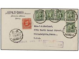 865 CHINA. 1940. PEKING A PHILADELPHIA (USA). <B>5 Cts. </B>verde (5) Tasado A La Llegada Con Sello USA De<B> 5 Cts</B>. - Otros & Sin Clasificación