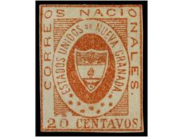 883 * COLOMBIA. Yv.13. 1862. <B>20 Cts.</B> Rojo. Márgenes Completos Al Rededor Del Sello. Yvert.800?. - Otros & Sin Clasificación