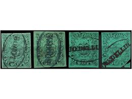 893 ° COLOMBIA. Yv.46 (4). 1868-77. <B>5 Pesos</B> Negro S. Verde. 4 Ejemplares En Usado. Muy Bonito. Yvert.260?. - Sonstige & Ohne Zuordnung