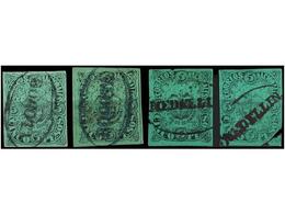 893 ° COLOMBIA. Yv.46 (4). 1868-77. <B>5 Pesos</B> Negro S. Verde. 4 Ejemplares En Usado. Muy Bonito. Yvert.260?. - Otros & Sin Clasificación