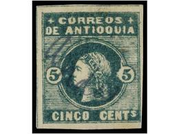 902 ° COLOMBIA: ANTIOQUIA. Yv.23a. 1875. <B>5 Cent. </B>verde, Papel 'VERGE', Mat. Manuscrito <B>'Andes'. </B>MAGNÍFICO  - Other & Unclassified