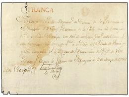 910 COLOMBIA. 1799 (9 Marzo). <B>RECIBO</B> De Una Entrega De 1800 Reales De Plata, Fechado En POPAYAN. Marca <B>FRANCA  - Sonstige & Ohne Zuordnung