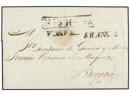 925 COLOMBIA. (1825 CA.). Envuelta Circulada A BOGOTÁ, Marca<B> RIO HACHA</B> Y <B>FRANCA</B> En Negro. MUY RARA. Ex. SA - Other & Unclassified