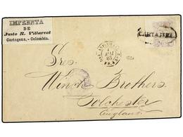 972 COLOMBIA. 1883. CARTAGENA A INGLATERRA. <B>10 Cts.</B> Lila (Sc. 115) Mat. Ovalado <B>CARTAGENA</B> Y Fechador Marit - Other & Unclassified