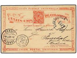 975 COLOMBIA. 1884(Aug 23). <B>2c</B> Rose Red Postal Stationery Card Used To MADEIRA From Bogota<B>, Faint Bogota</B> D - Other & Unclassified