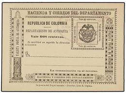 984 COLOMBIA. (1890 CA.). <B>TARJETA POSTAL DE ANTIOQUIA. 2 Ctvos.</B> Negro, Mat. De Favor En Violeta De MEDELLÍN. - Other & Unclassified