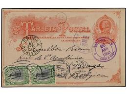 1073 COSTA RICA. 1905. CARTAGO A BÉLGICA. Entero Postal De <B>2 Cts.</B> Rojo Con Franqueo Adicional De <B>1 Cto.</B> Ve - Autres & Non Classés