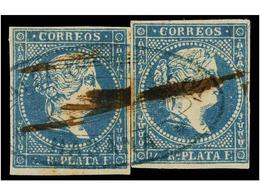 1085 ° CUBA. Ant.7F. <B>1/2 Real</B> Azul Claro. <B>FALSO POSTAL</B> Tipo IIIA (Guerra IIA). Dos Sellos Reconstruyendo U - Otros & Sin Clasificación