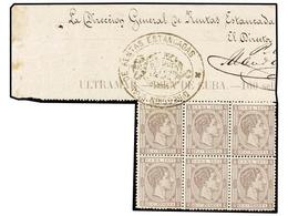 1104 * COLONIAS ESPAÑOLAS: CUBA. Ed.40. <B>12 Cts.</B> Gris Lila. Bloque De Seis Con Marca En El Borde De Hoja. Direcció - Otros & Sin Clasificación