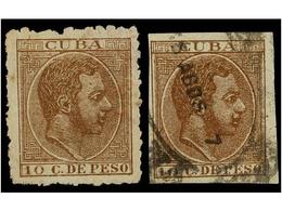 1112 ° COLONIAS ESPAÑOLAS: CUBA. Ed.102F. <B>10 Cts.</B> Castaño. <B>FALSO POSTAL</B>. 2 Sellos <B>DENTADO </B>y<B> SIN  - Sonstige & Ohne Zuordnung