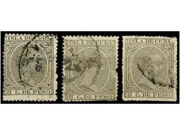 1115 ° COLONIAS ESPAÑOLAS: CUBA. Ed.115F. <B>5 Cts.</B> Verde Gris. <B>FALSO POSTAL</B>. 3 Sellos, Diversas Tonalidades  - Sonstige & Ohne Zuordnung