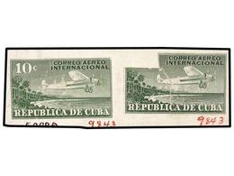 1120 CUBA. 1931. <B>CORREO AEREO.</B> Dos PRUEBAS De <B>10 Ctvos.</B> Y La Otra Con El Valor Recortado Montadas Sobre Ca - Autres & Non Classés