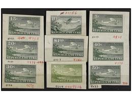 1121 CUBA. 1931. <B>CORREO AEREO.</B> Juego De 9 PRUEBAS Montadas Sobre Cartón De Los Valores De <B>5,8,10,20,30,40,50 C - Other & Unclassified