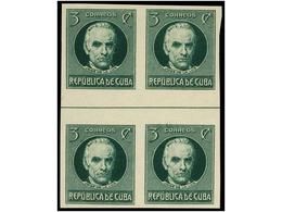 1124 (*) CUBA. Ed.207 (4). 1917. <B>3 Ctvos.</B> Verde <B>ENSAYO DE COLOR </B>en Bloque De Cuatro Con Interpanel Central - Otros & Sin Clasificación