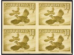 1151 (*) CUBA. Ed.666s (4). 1956. <B>30 Cts.</B> Castaño. Bloque De Cuatro <B>SIN DENTAR. </B>Sellos Inferiores, Leve Do - Other & Unclassified