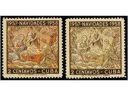 1172 ** CUBA. Ed.733ef. 1958. <B>2 Ctvos.</B> Multicolor <B>FALTA EL COLOR ROSA Y EL AZUL. </B>RARO Y No Reseñado. Cert. - Other & Unclassified
