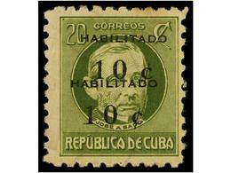 1189 (*) CUBA. Ed.833hh. 1960. <B>10 Cts.</B> Oliva <B>SOBRECARGA DOBLE. </B>MUY RARO. Cert. C. ECHENAGUSIA. - Other & Unclassified