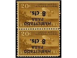 1191 ** CUBA. Ed.885hi. 1961. <B>8 Cts. S. 20 Cts. </B>castaño, Pareja Vertical <B>HABILITACIÓN INVERTIDA.</B> MAGNÍFICO - Other & Unclassified